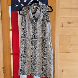 Calvin Klein Black & White Sleeveless Snake-Print Midi Dress